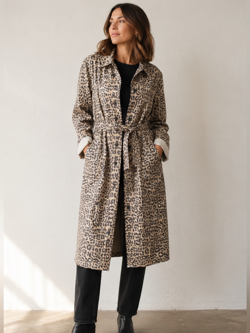 VTG 60's 70's Count Rami Leopard Print Belted Raincoat Trench French Girl Chic